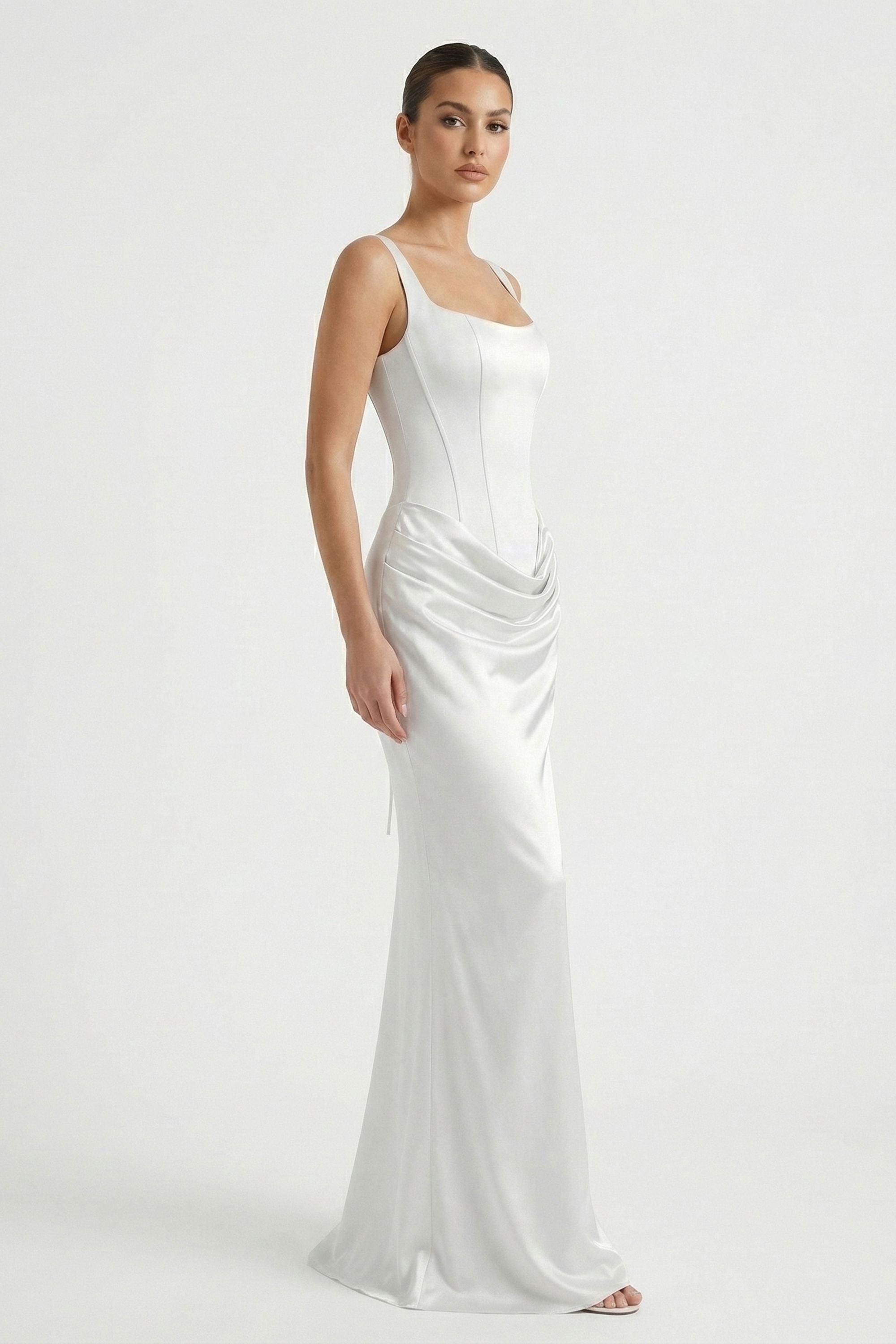 White Lace-up Satin Maxi Dress - Dress