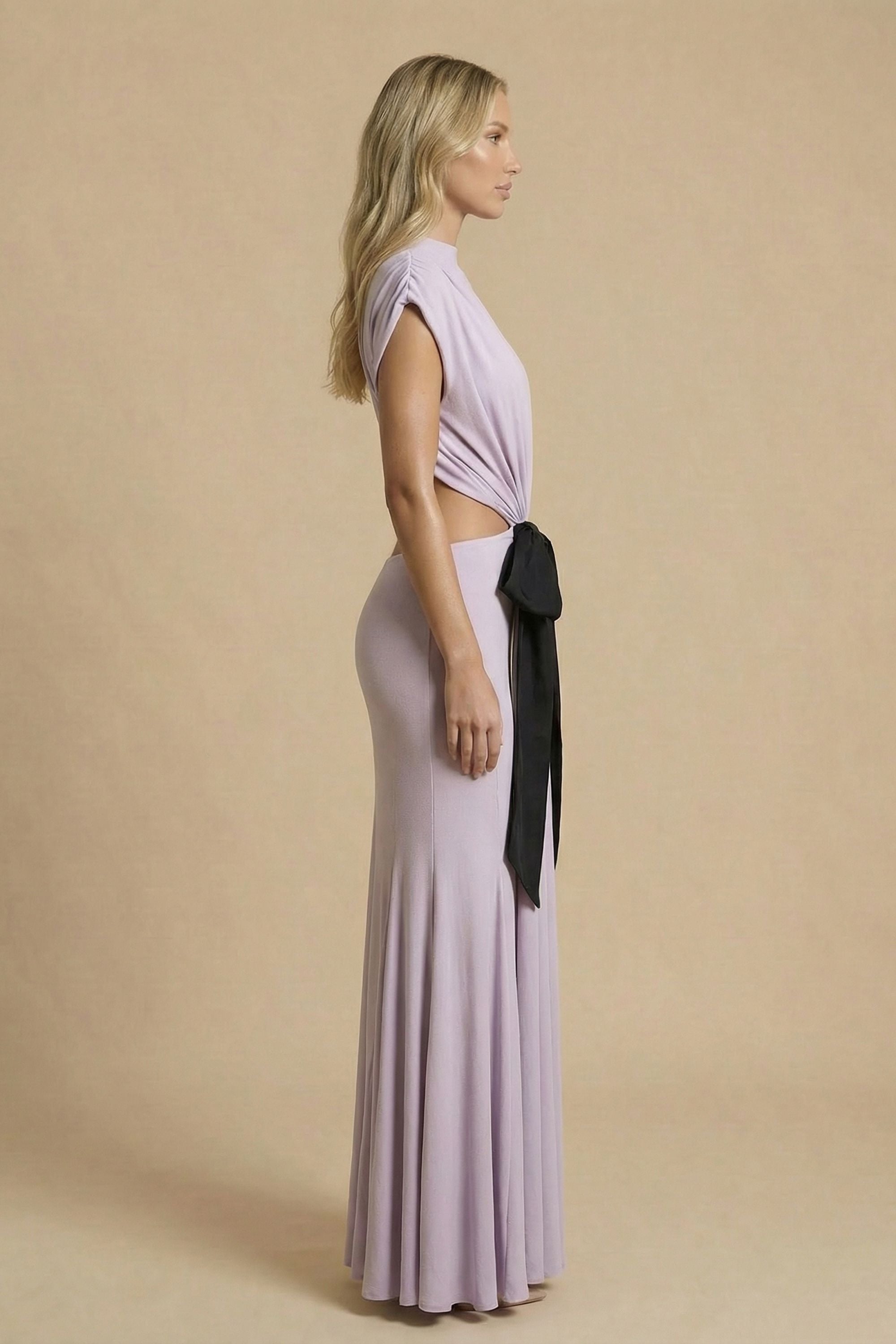 Lilac Bow High Neck Backless Mermaid Dress Dress