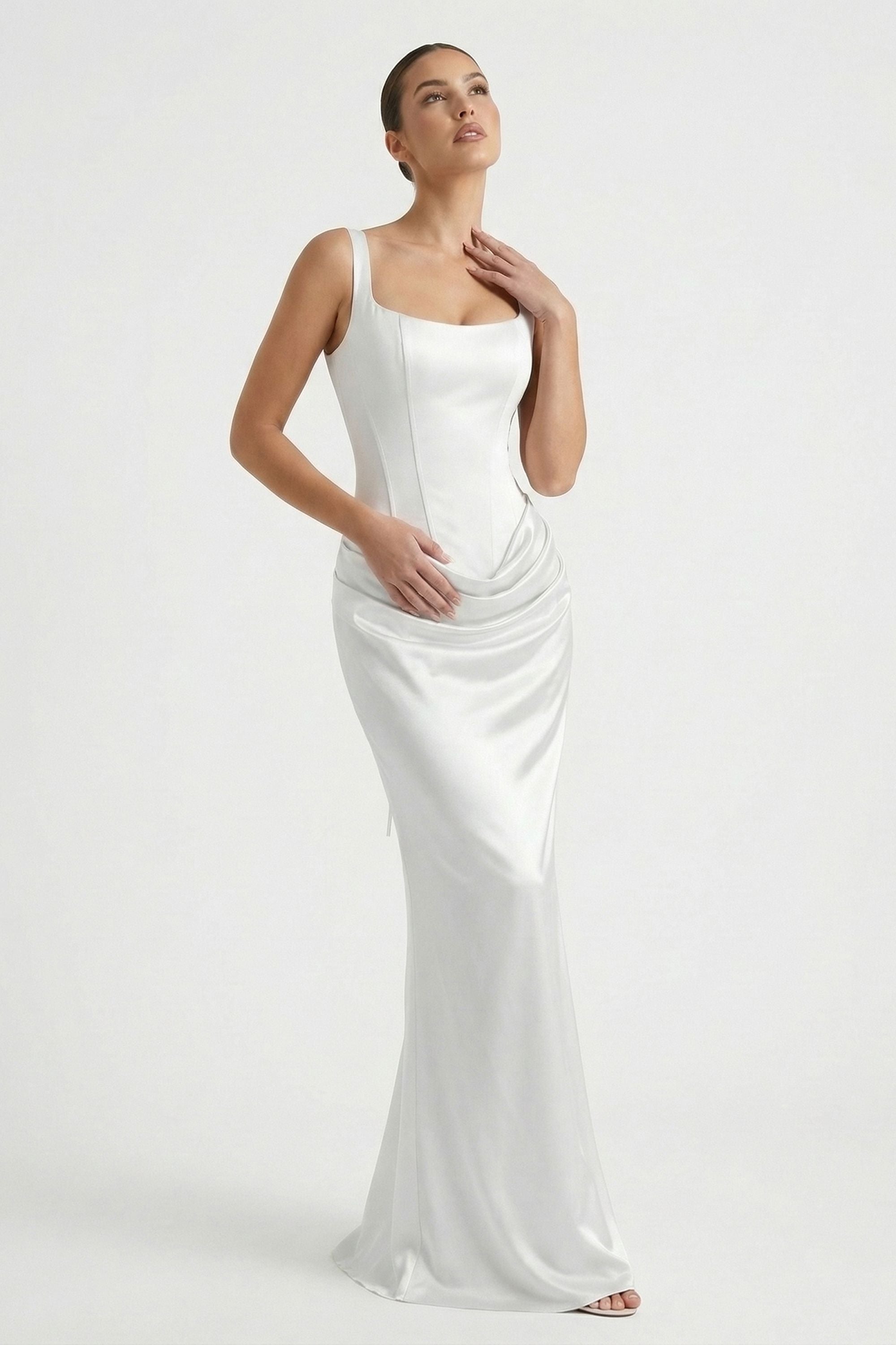 White Lace-up Satin Maxi Dress - Dress