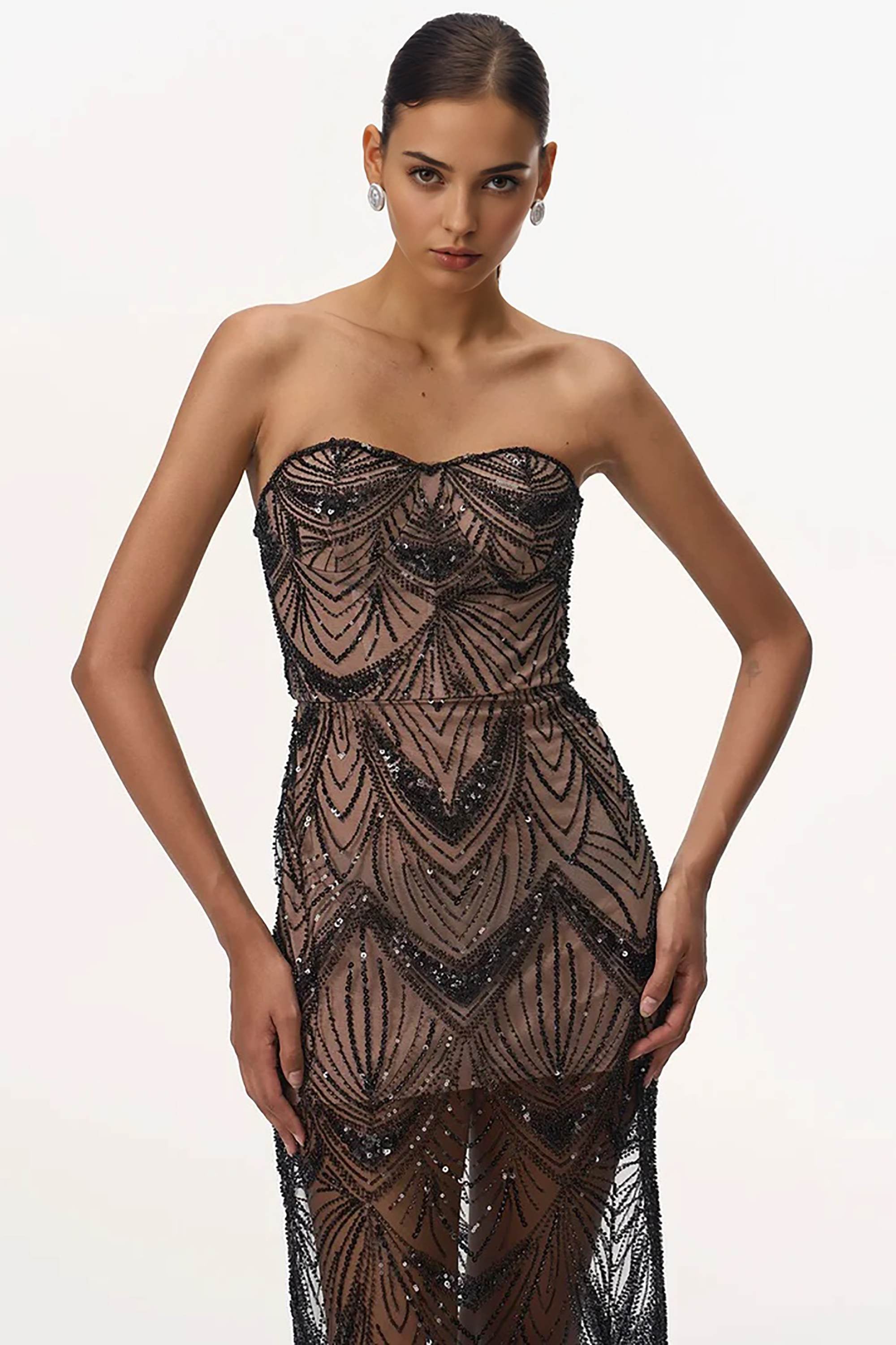 Black Strapless Sequin Beaded Maxi Dress Black / 6 Black Strapless Sequin Beaded Maxi Dress Black / 6