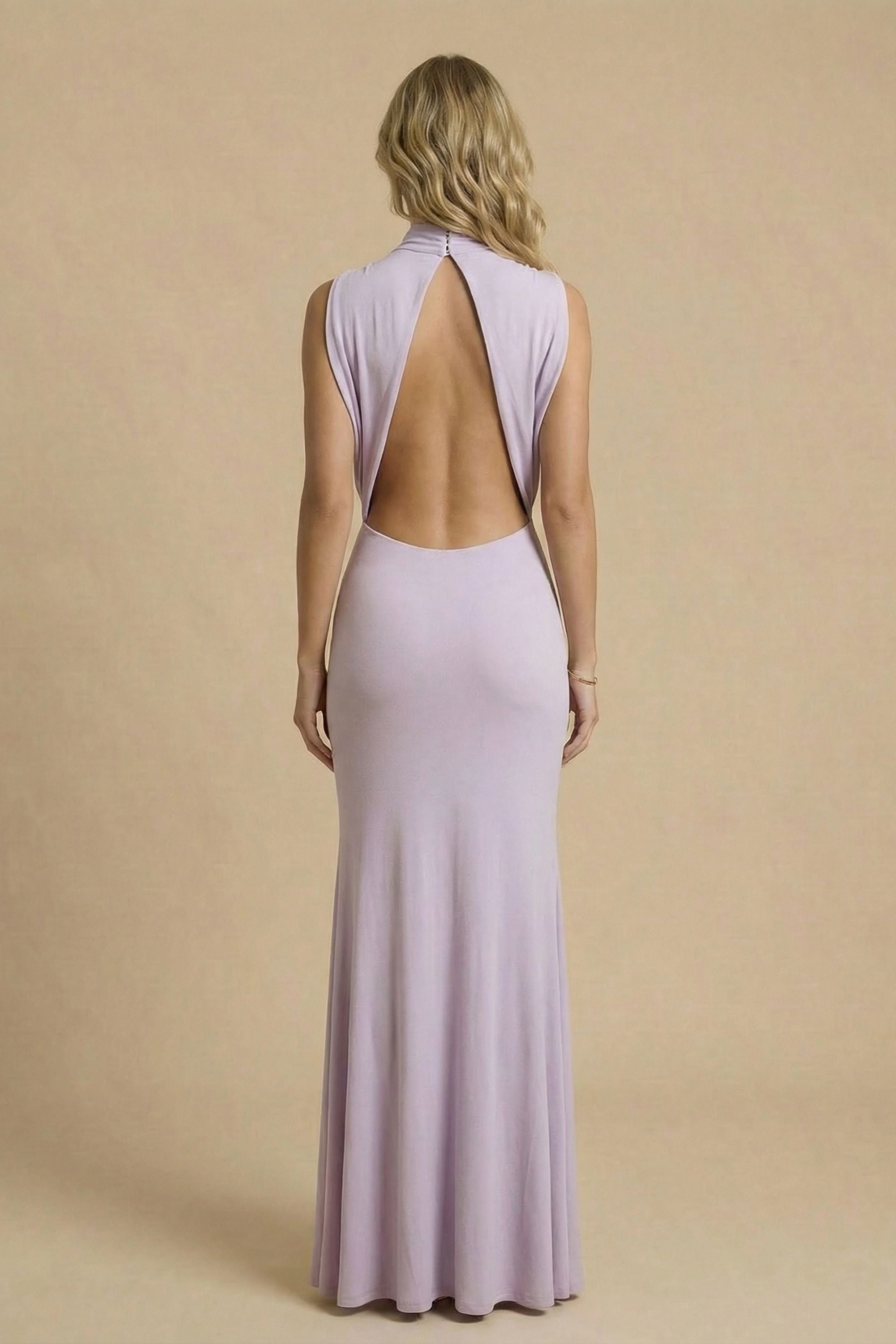 Lilac Bow High Neck Backless Mermaid Dress Dress