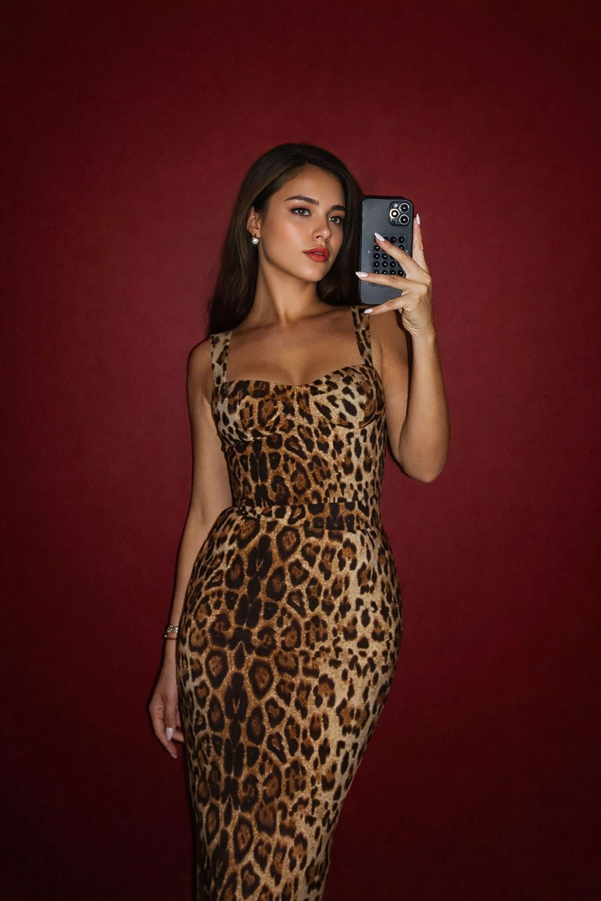 Leopard Print Sweetheart Neck Bodycon Maxi Dress – Selene Dress