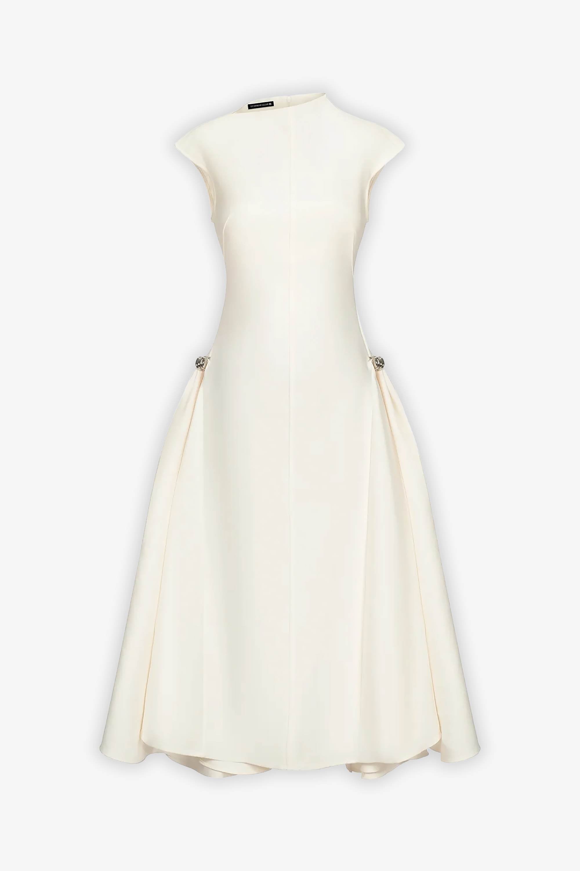 White Asymmetrical Mock Neck Skater Dress Dress