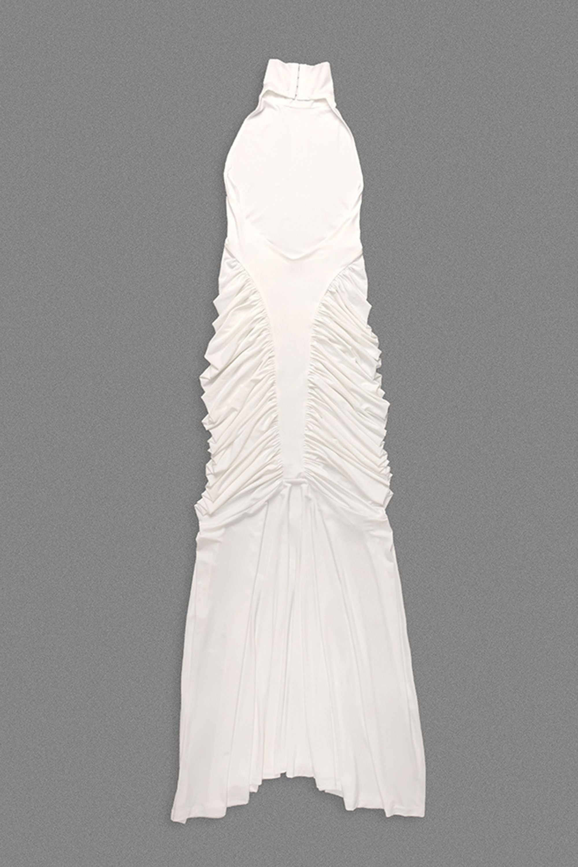 White Ruched Halter Backless Mermaid Maxi Dress Dress