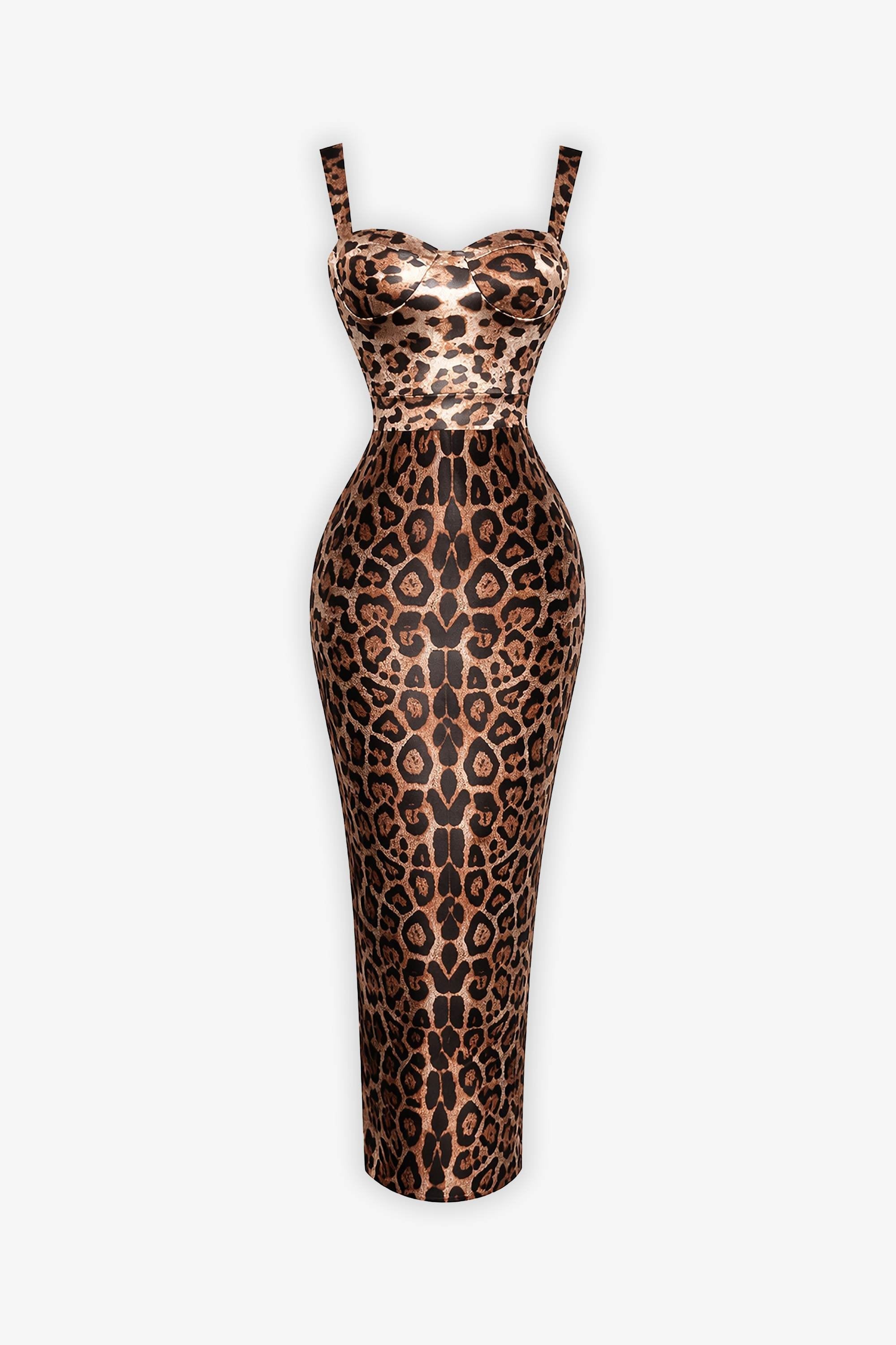 Leopard Print Sweetheart Neck Bodycon Maxi Dress Leopard / 6