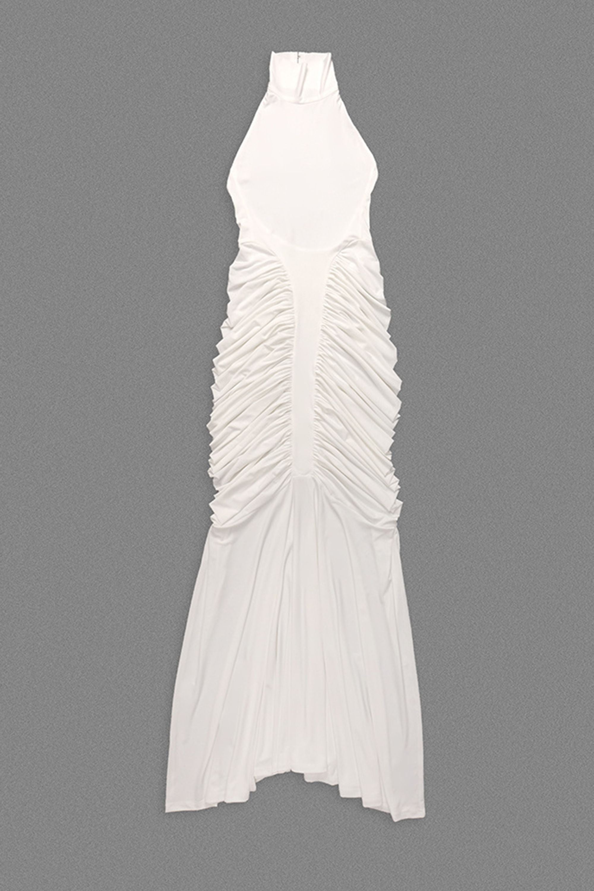 White Ruched Halter Backless Mermaid Maxi Dress Dress