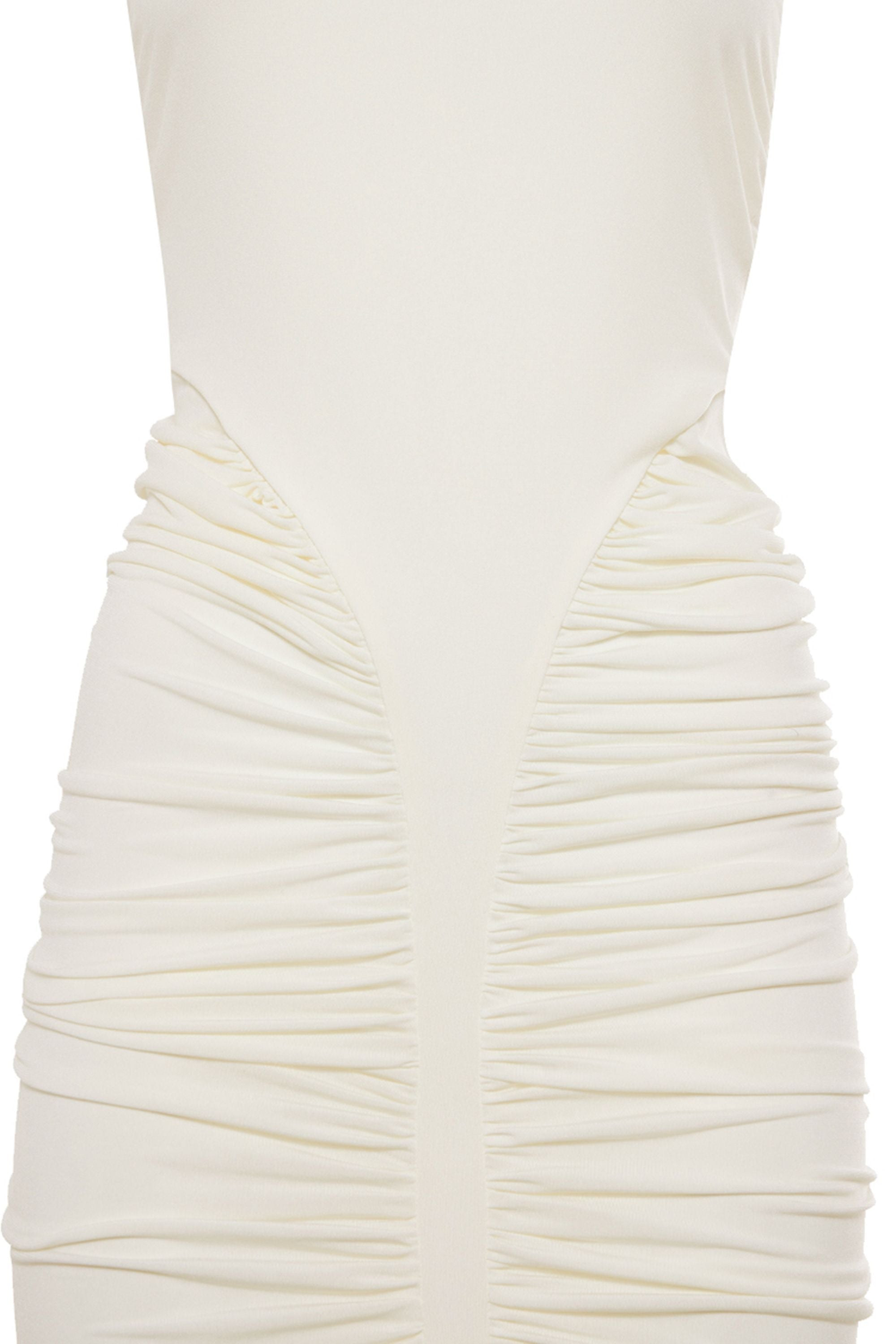 White Ruched Halter Backless Mermaid Maxi Dress Dress