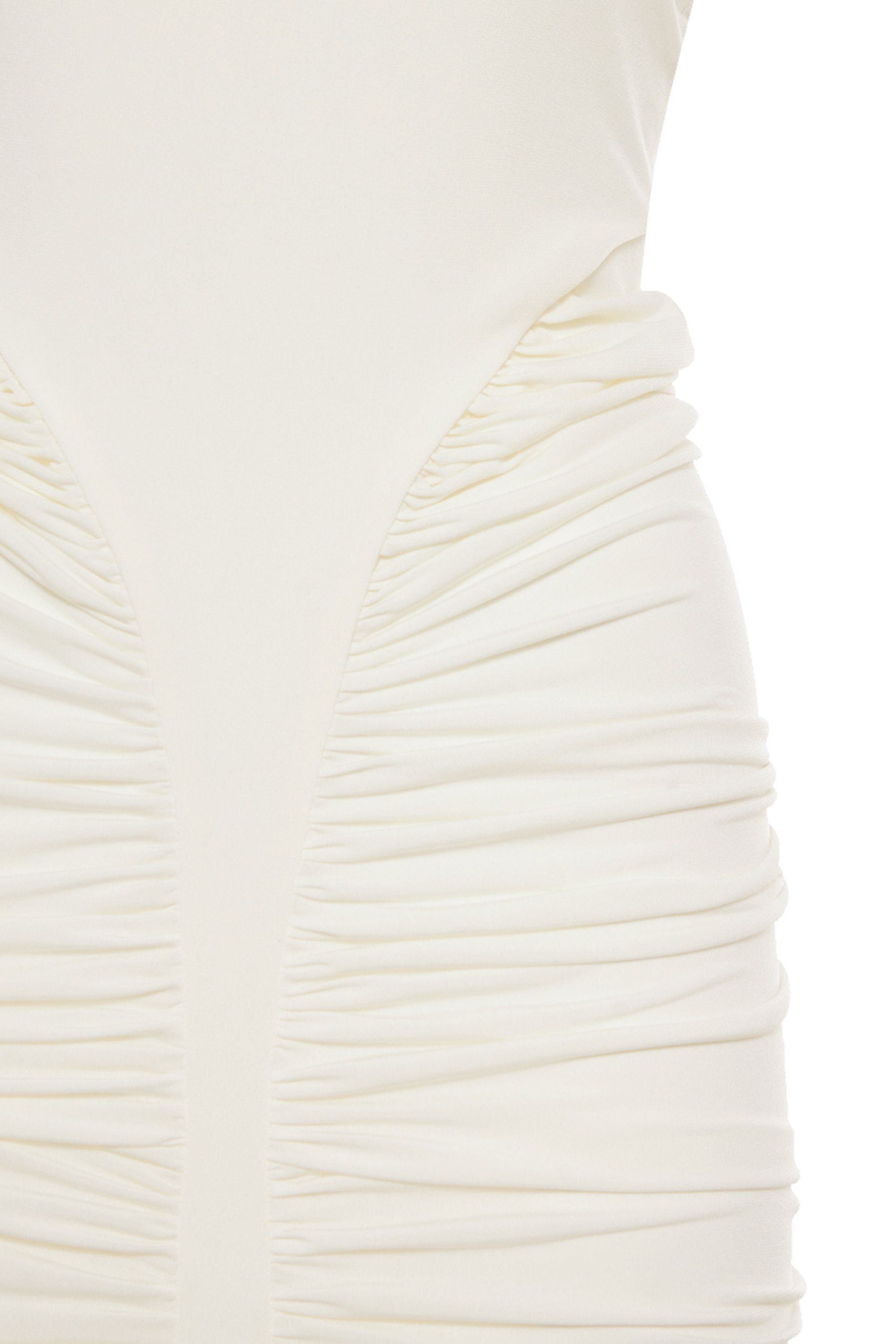 White Ruched Halter Backless Mermaid Maxi Dress Dress