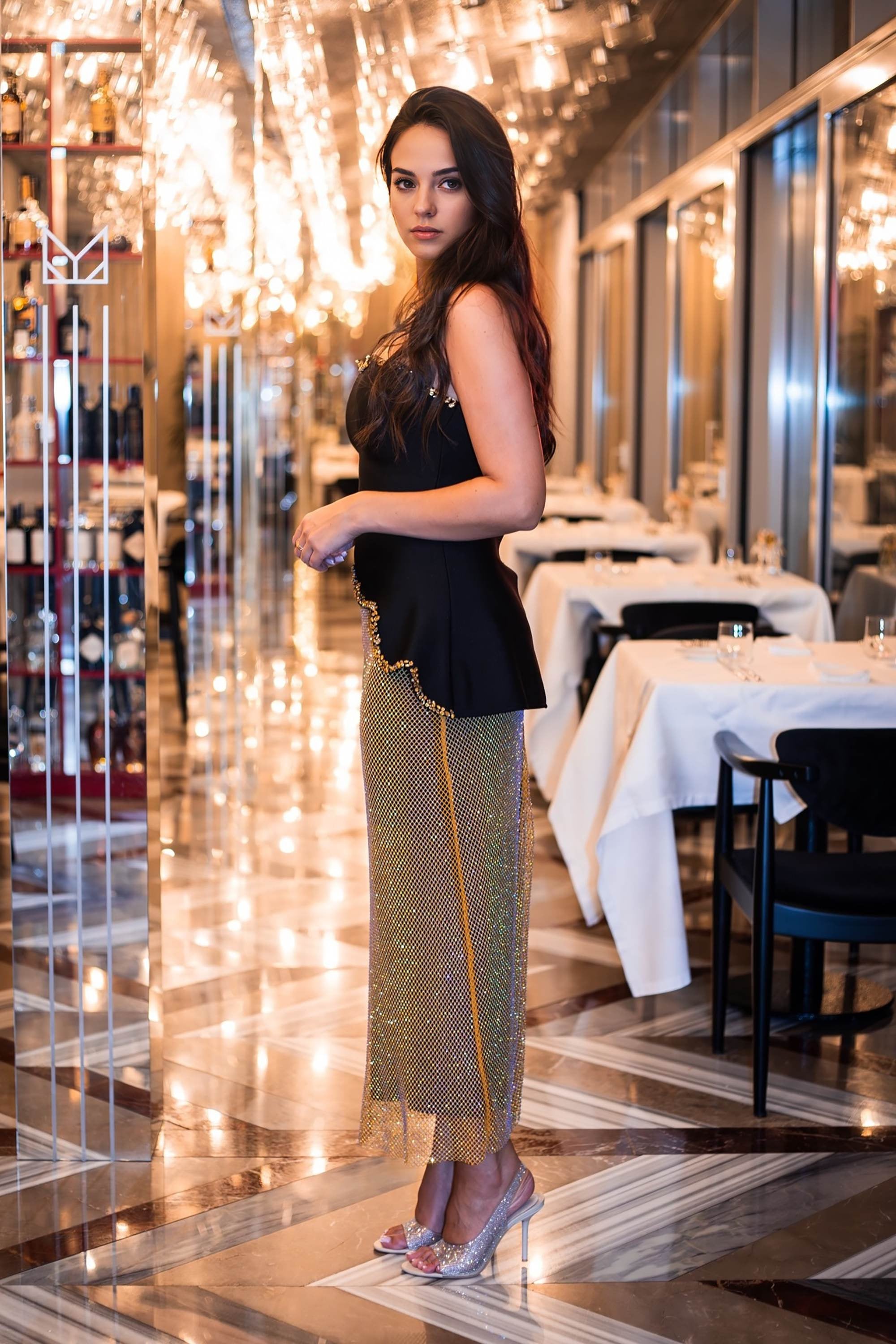 Gold & Black Strapless Rhinestone Mesh Two-Piece Dress Gold / 2 Gold & Black Strapless Rhinestone Mesh Two-Piece Dress Gold / 2