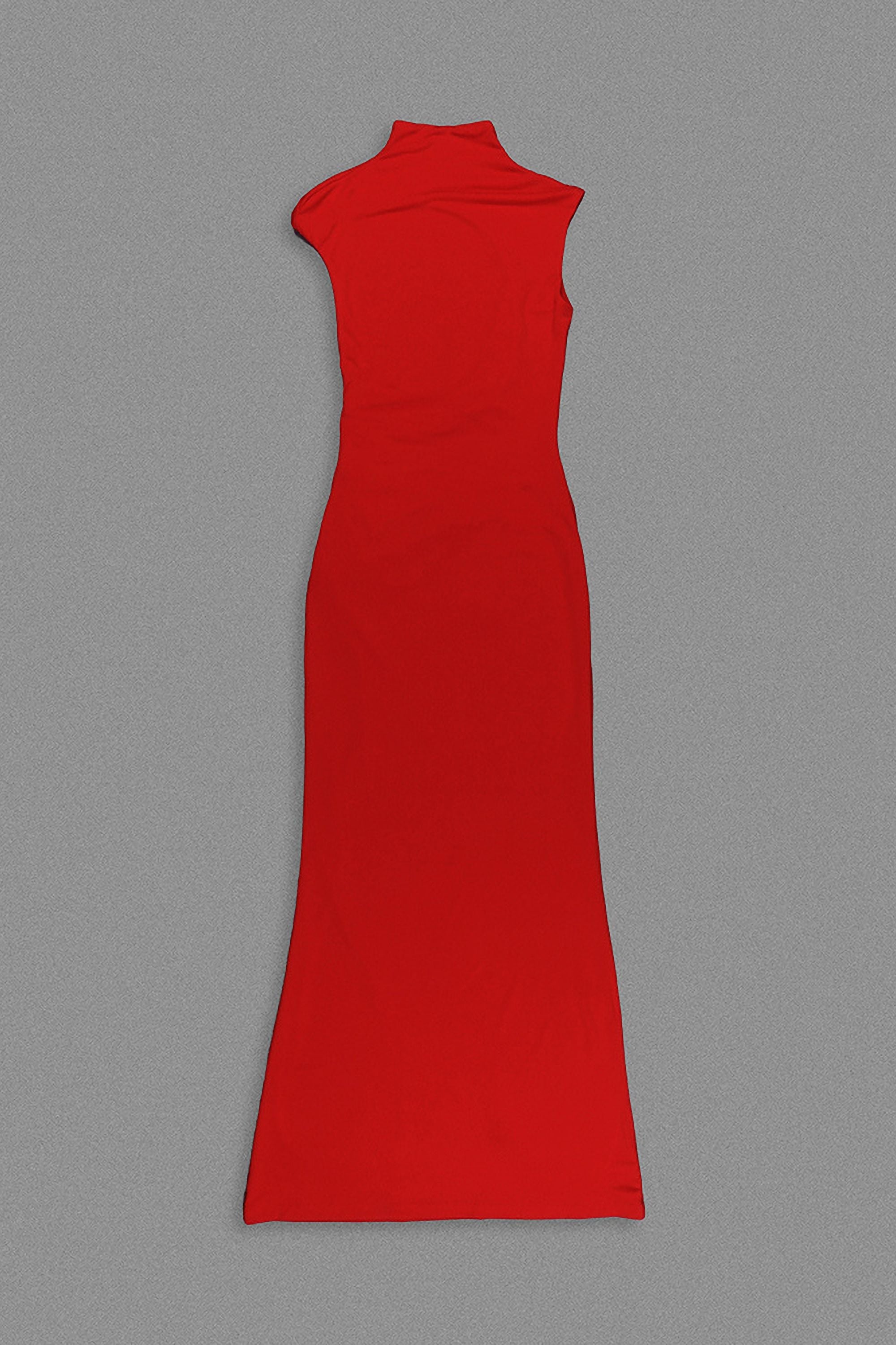 Red High Neck Open Back Draped Maxi Dress - Dress