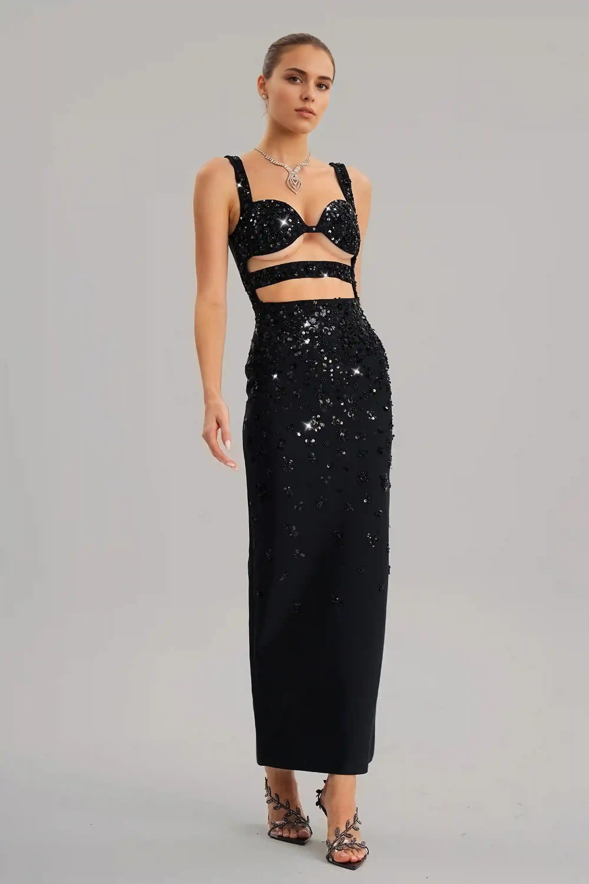 Black Sequin Cutout Maxi Dress Dress