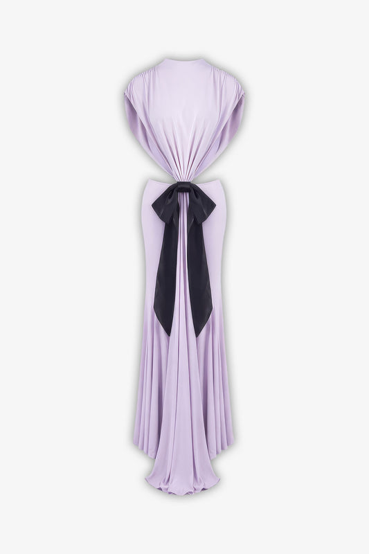Lilac Bow High Neck Backless Mermaid Dress Dress