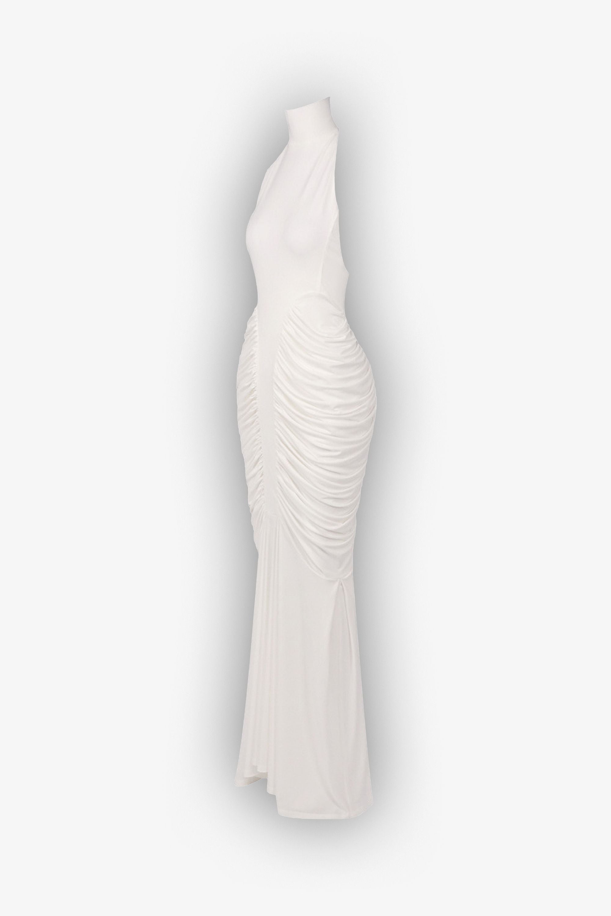 White Ruched Halter Backless Mermaid Maxi Dress Dress