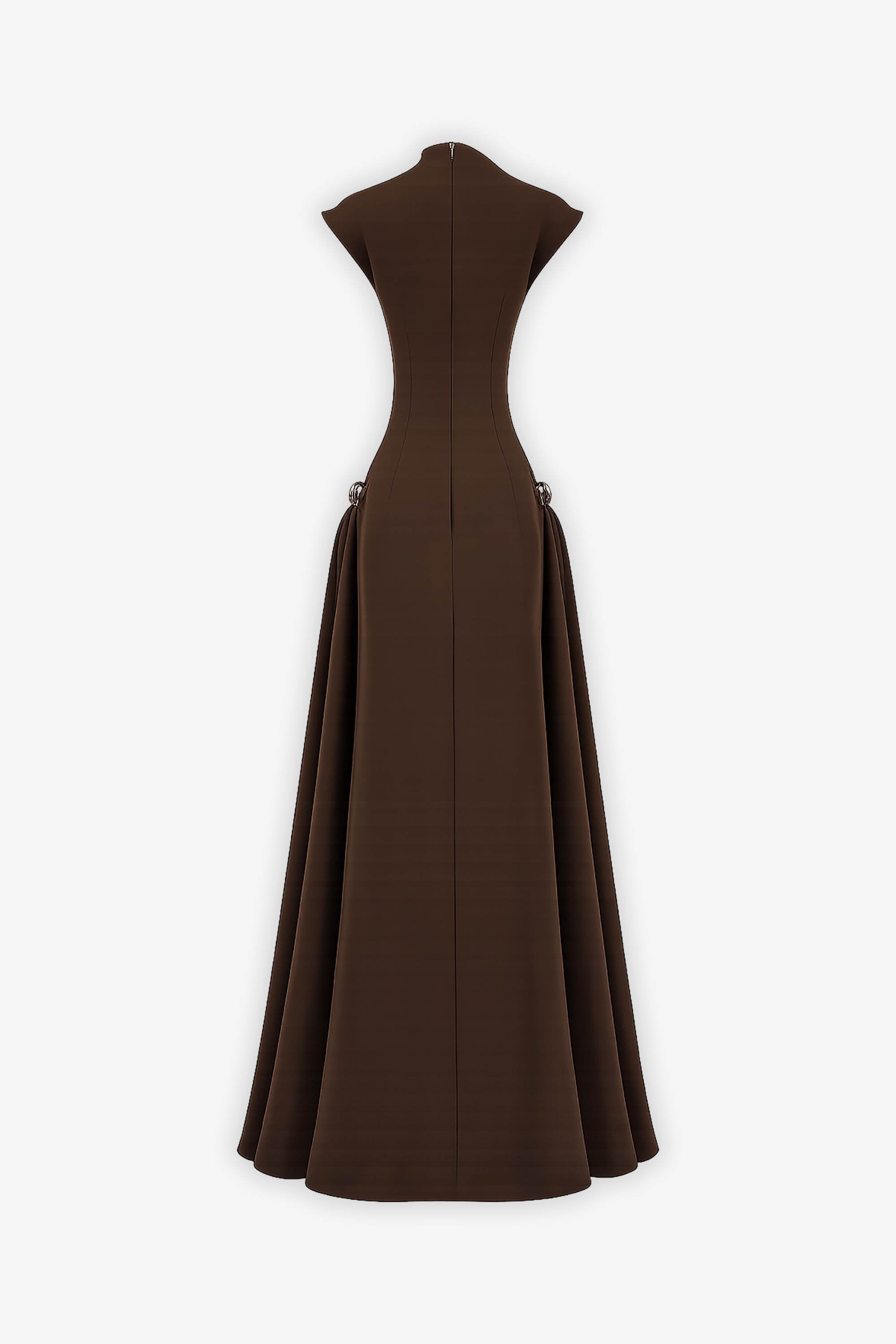 Chocolate Brown Mock Neck A-line Maxi Dress Dress