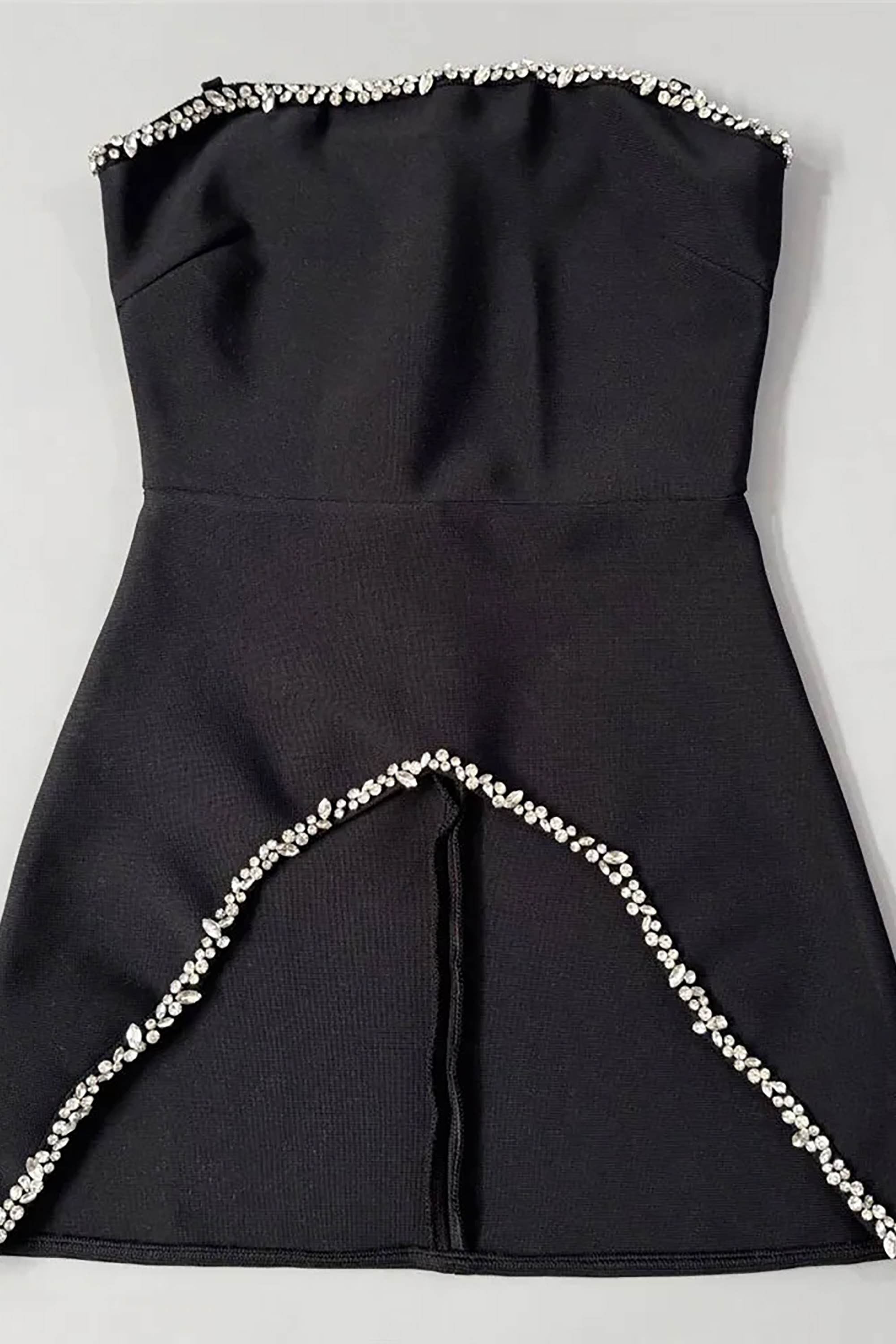 black maxi dress with rhinestones Black Sweetheart Maxi Dress With Slit And Rhinestone Detail