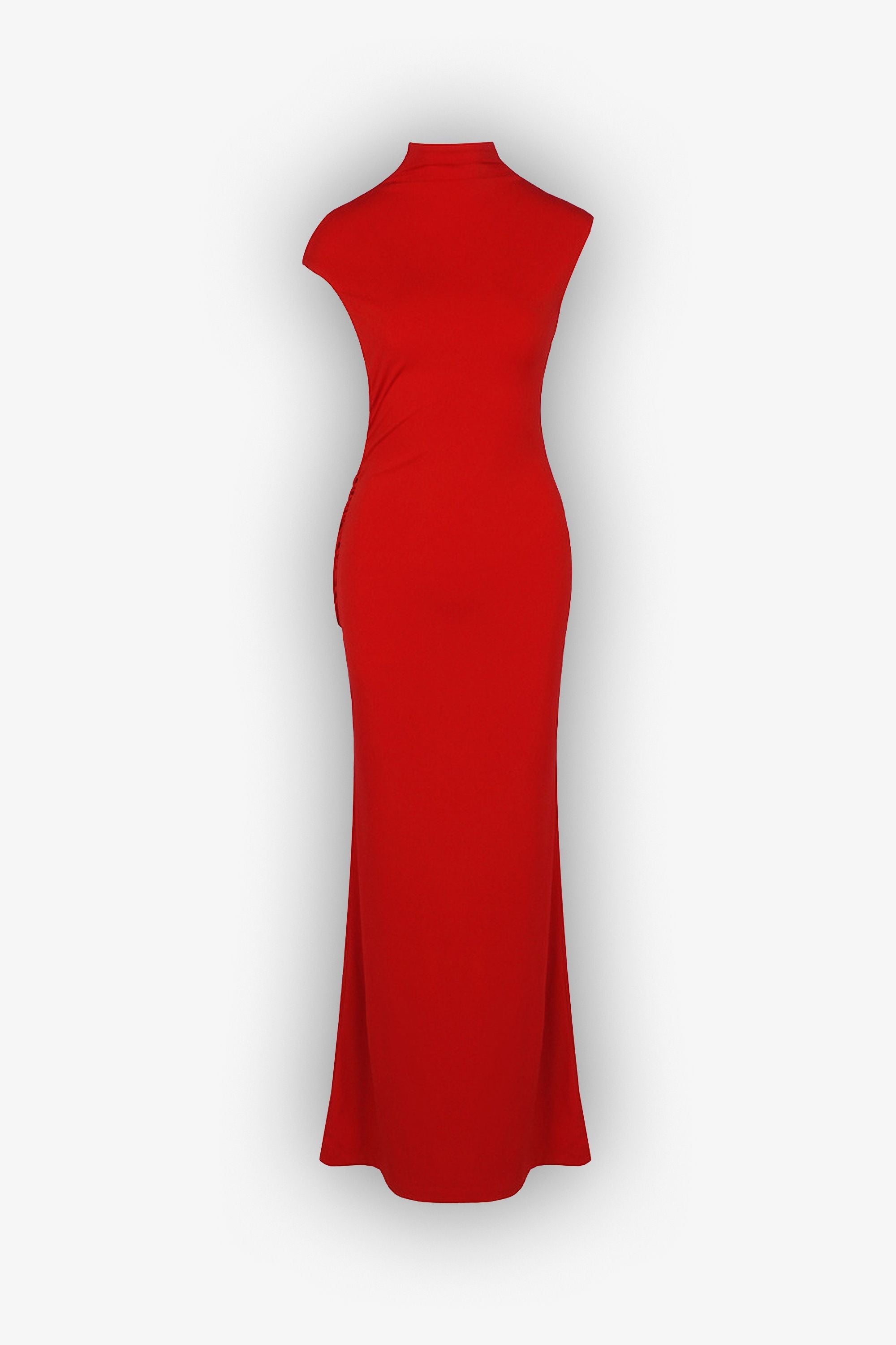 Red High Neck Open Back Draped Maxi Dress - Dress