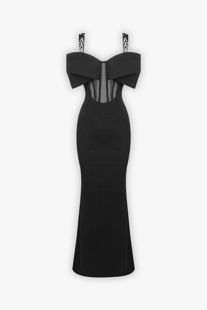 Black Corset Rhinestone Maxi Split Dress Selene Dress Black Corset Rhinestone Maxi Split Dress Selene Dress