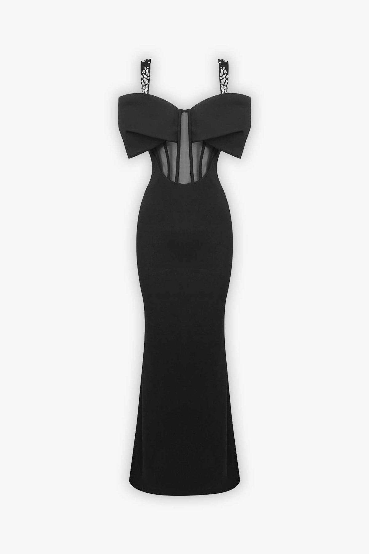 Black Corset Rhinestone Maxi Split Dress