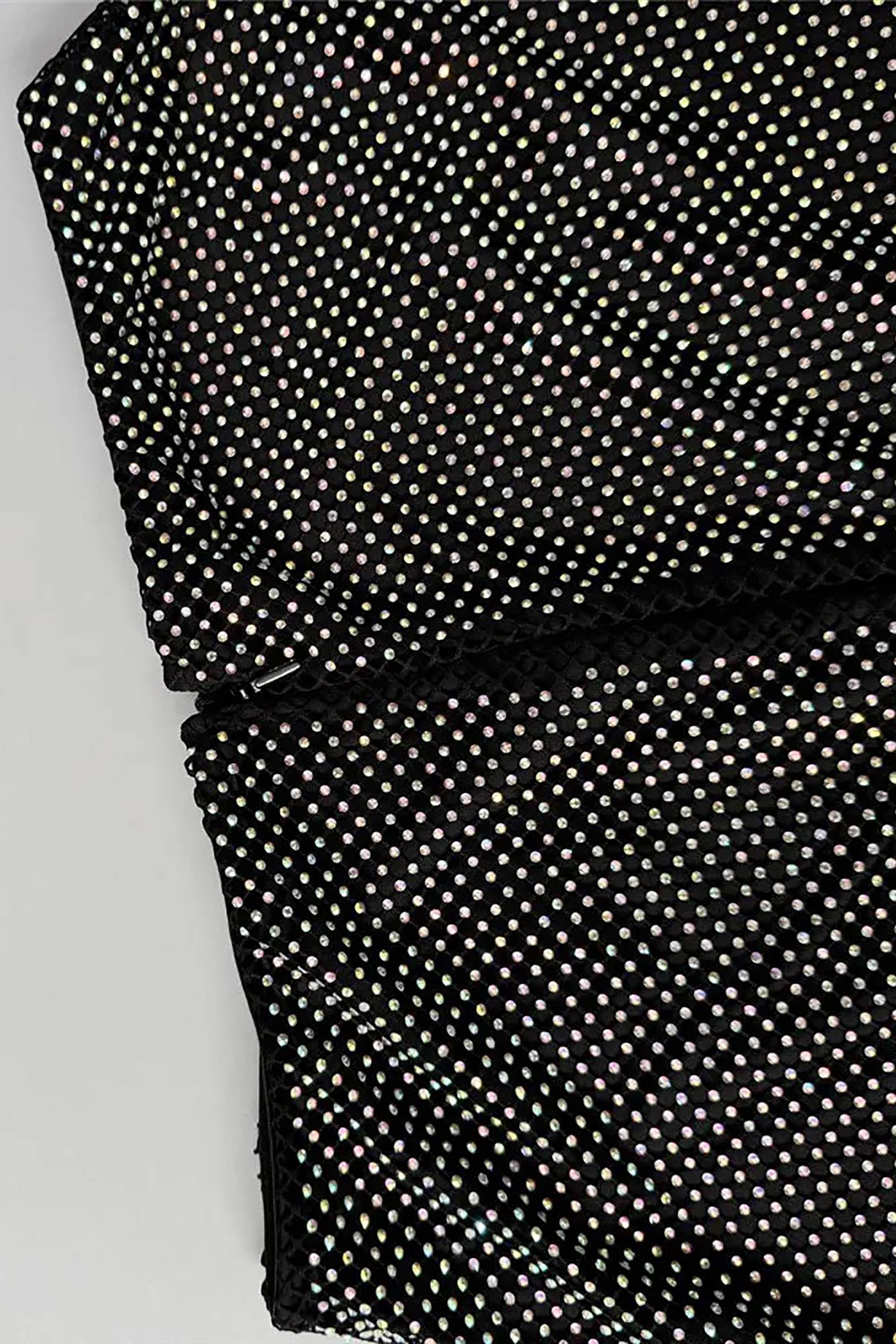 black and white mesh maxi dress Black Strapless Two-Piece Rhinestone Mesh Maxi Dress Black / 8
