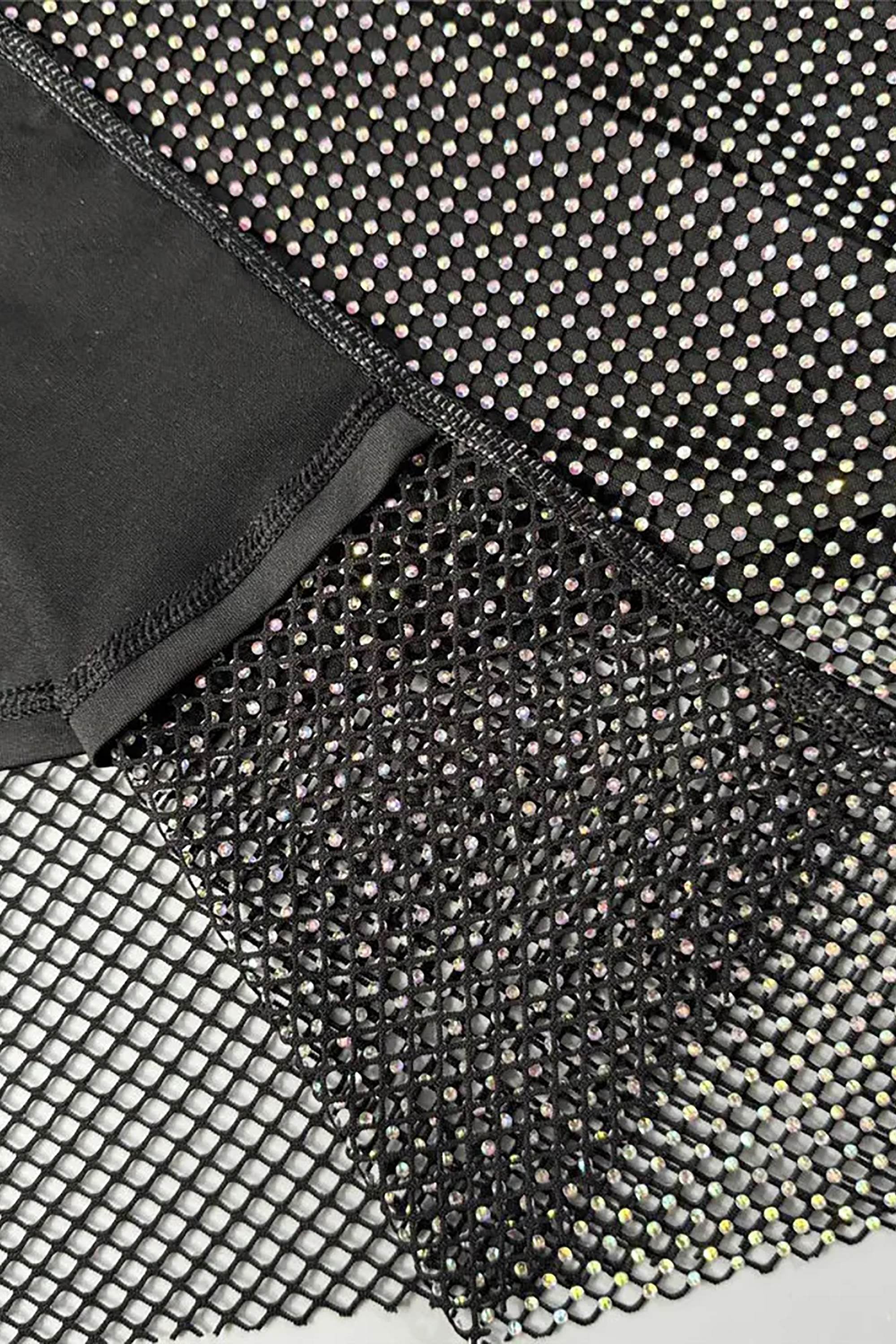 mesh rhinestone two-piece dress Black Strapless Two-Piece Rhinestone Mesh Maxi Dress Black / 8