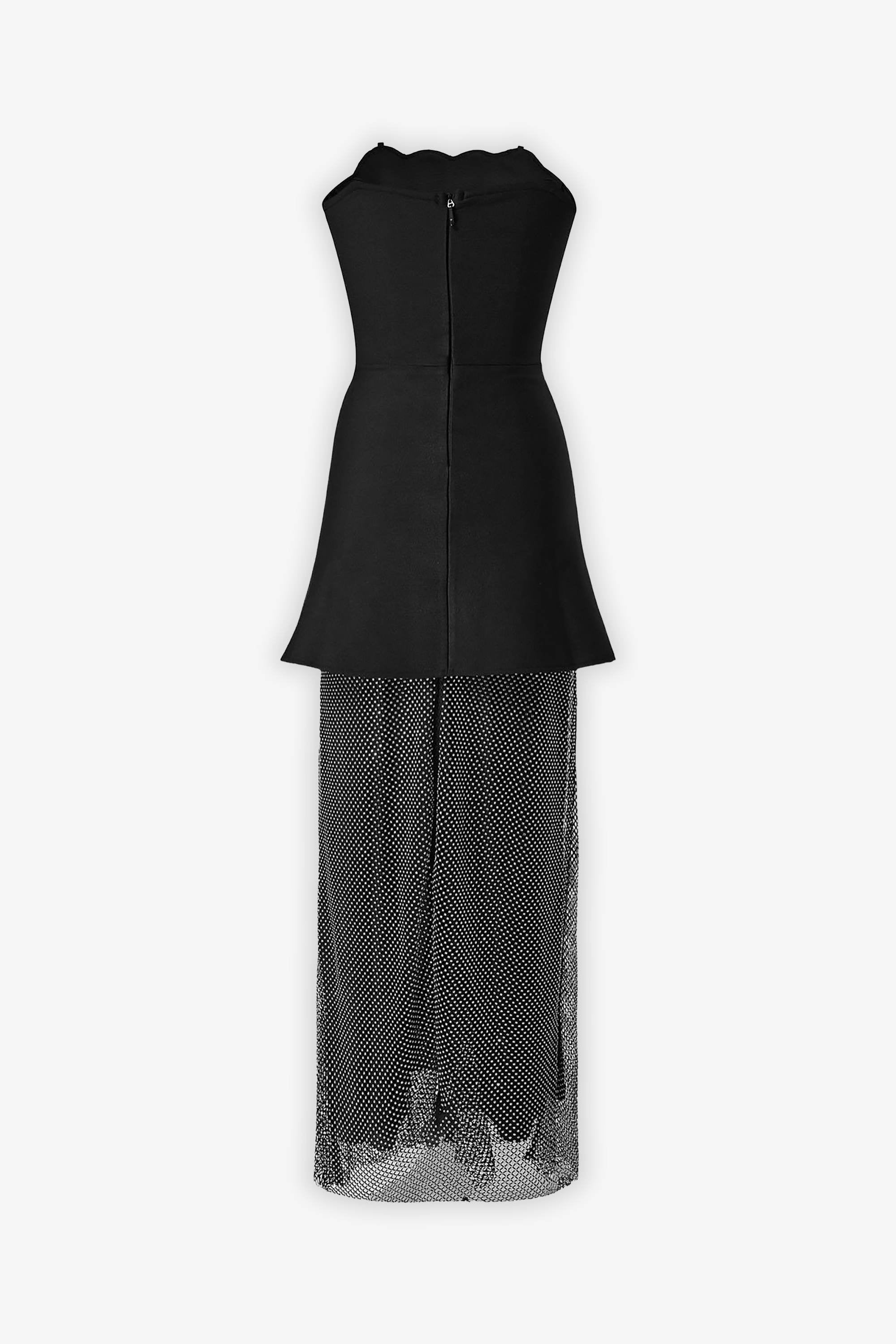 knee length dresses for ladies Black Strapless Two-Piece Rhinestone Mesh Maxi Dress Black / 8