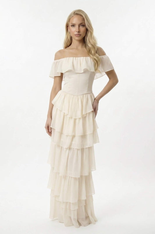 Champagne Chiffon Ruffle Dress
