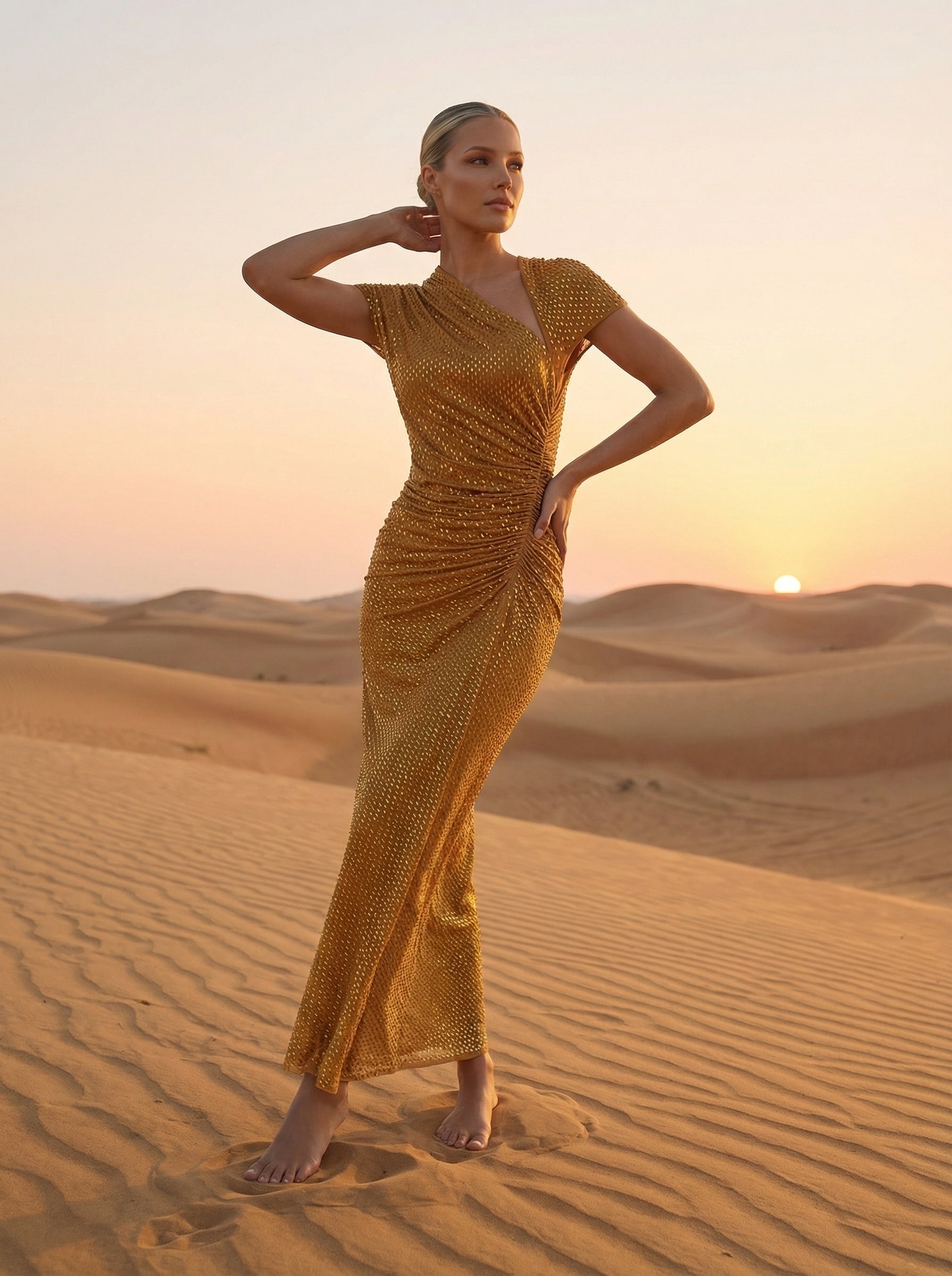 Gold Rhinestone Short Sleeve Mesh Maxi Dress Gold / 00 Gold Rhinestone Short Sleeve Mesh Maxi Dress Gold / 00