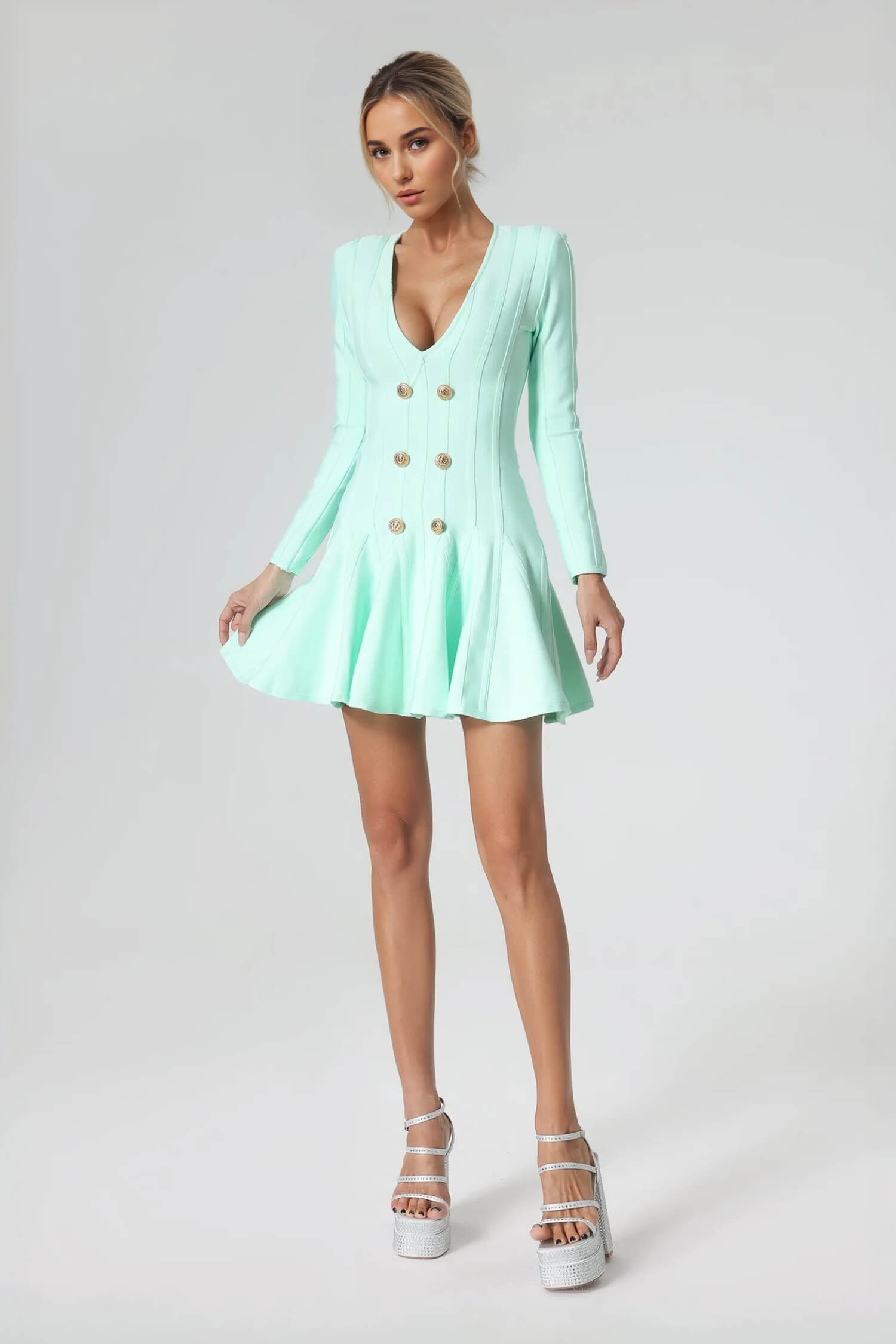 Mint Green Long Sleeve Skater Dress Selene Dress Mint Green Long Sleeve Skater Dress Selene Dress
