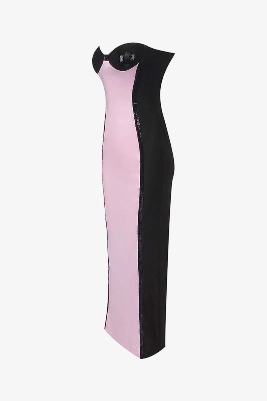 Black And Pink Sequin Maxi Dress