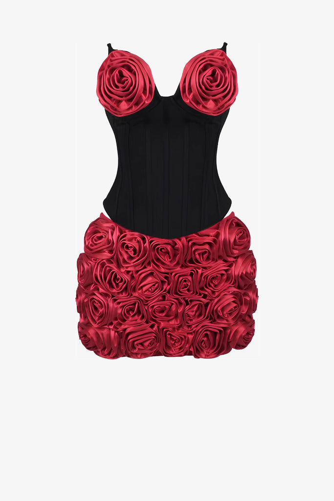 Black and Red Floral Corset Two-Piece Mini Dress Black / 2 Black and Red Floral Corset Two-Piece Mini Dress Black / 2