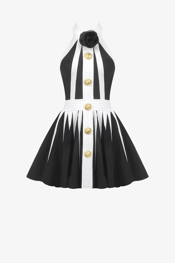 Black And White Halter Skater Dress Black / 10 Black And White Halter Skater Dress Black / 10