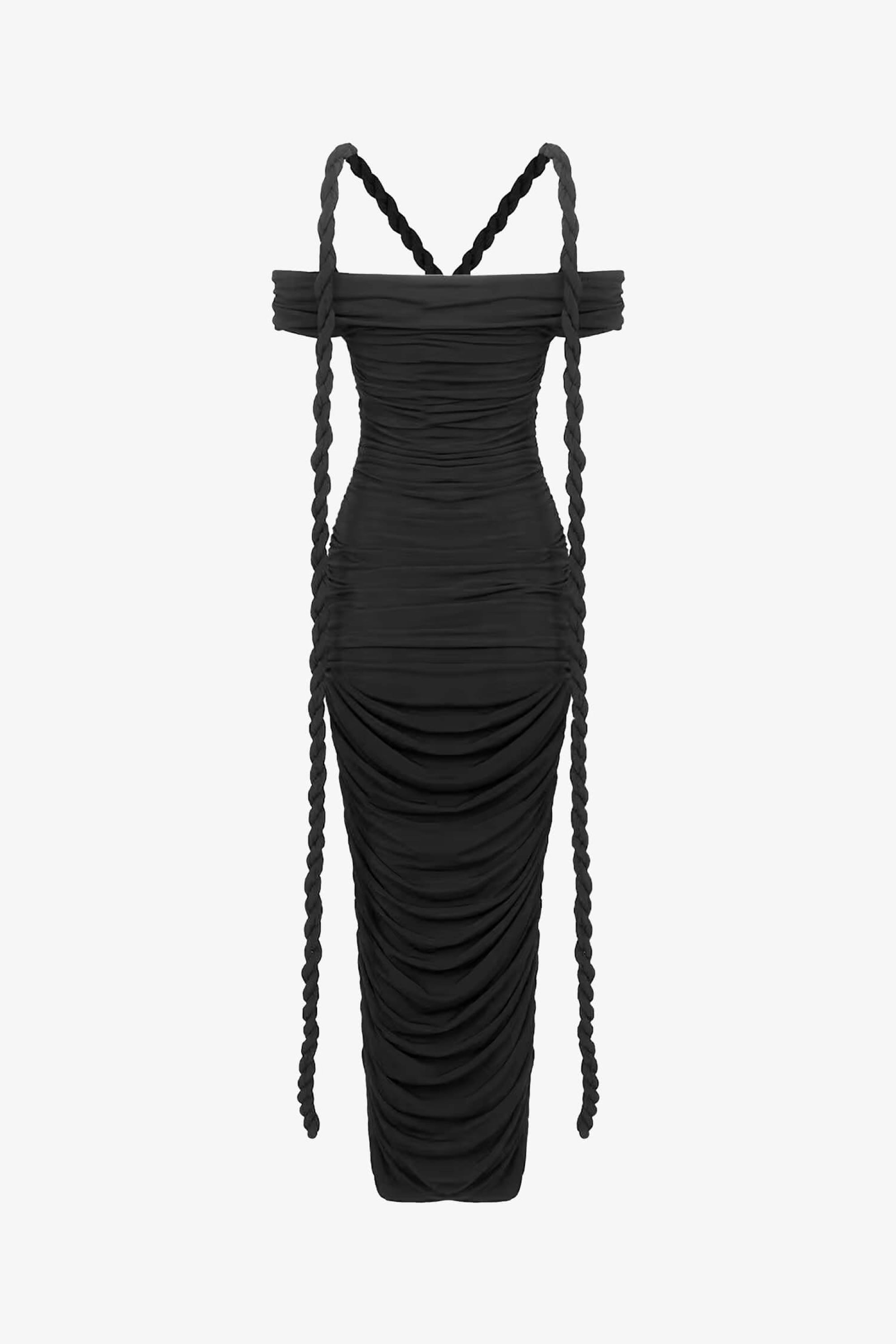 Black Bardot Bodycon Maxi Dress - Dress