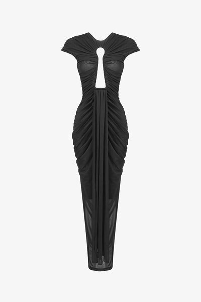 Black Cap Sleeve Cutout Maxi Dress Black / S