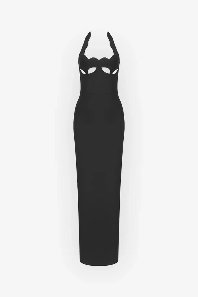 Black Cutout Halter Bandage Maxi Dress Black / 6