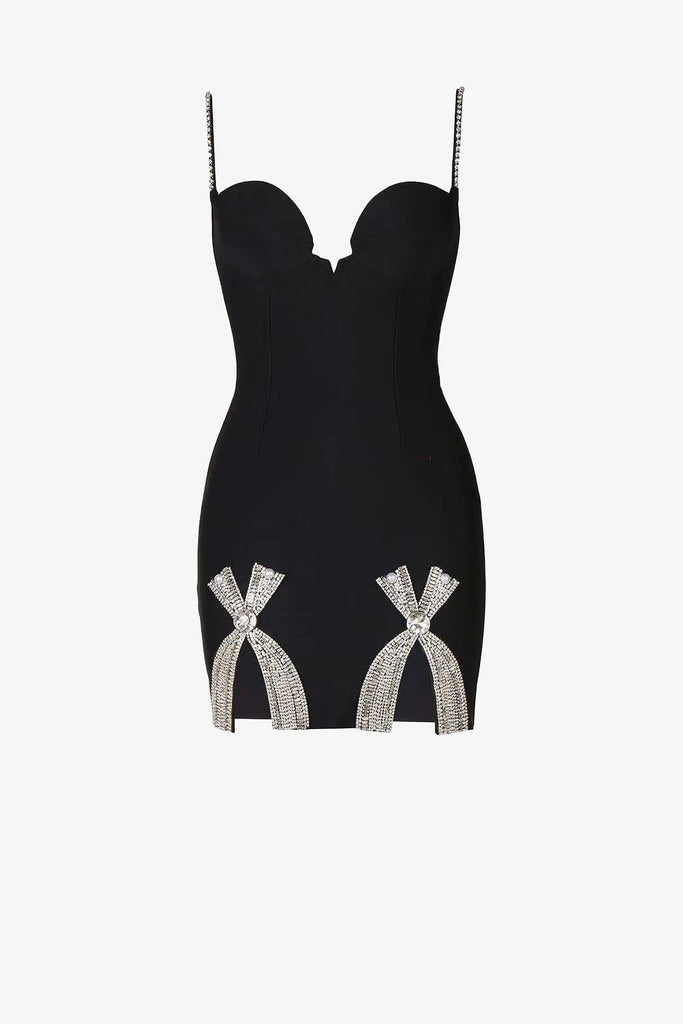 blue dress for baby girl Black Double Slit Mini Dress Black / Xs