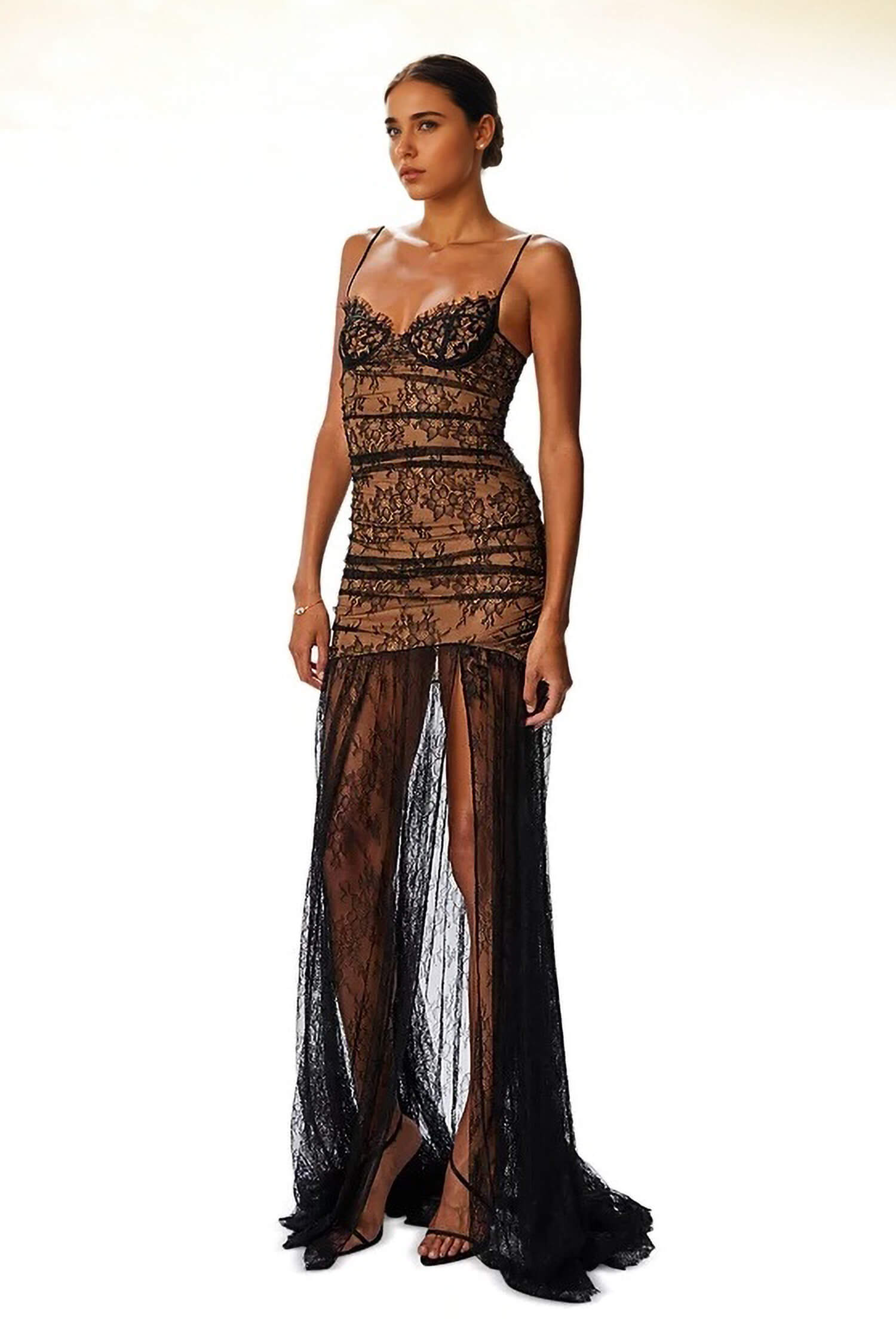 Black Lace Overlay Split Maxi Dress Selene Dress Black Lace Overlay Split Maxi Dress Selene Dress
