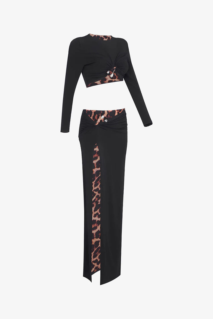 Leopard Print and Solid Color-Matching Dress main image 0