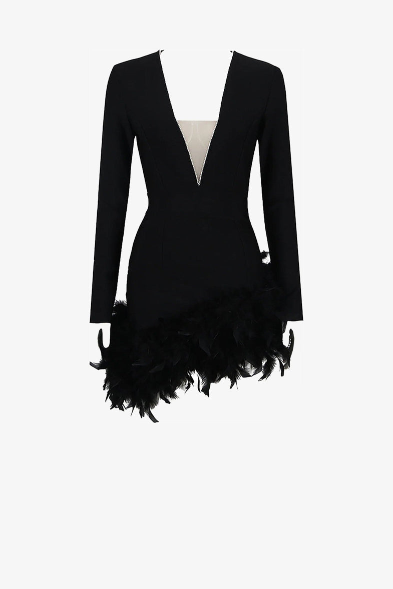 Feather Sleeve Belted Dress main image 1