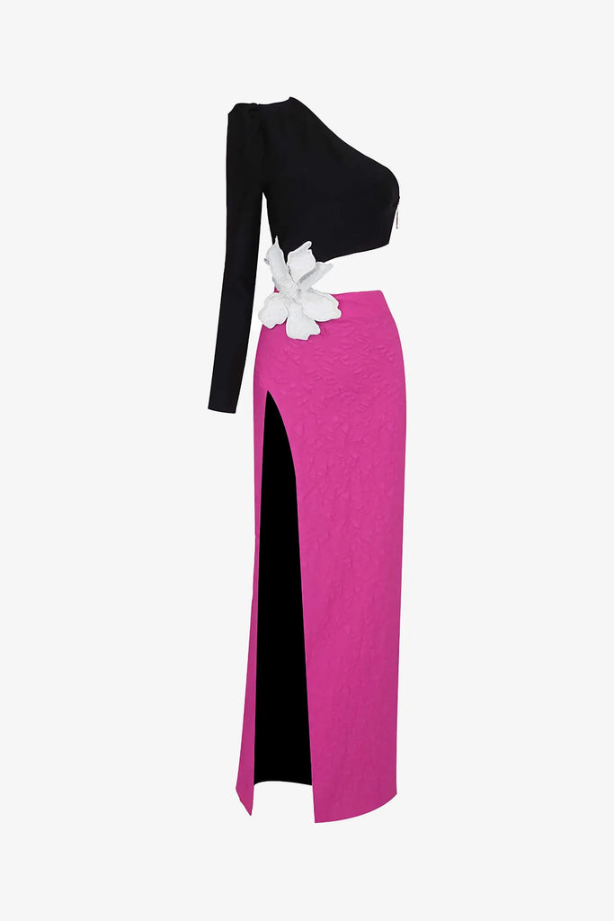 Black & Pink One Shoulder Maxi Dress Black & Pink / 6 Black & Pink One Shoulder Maxi Dress Black & Pink / 6