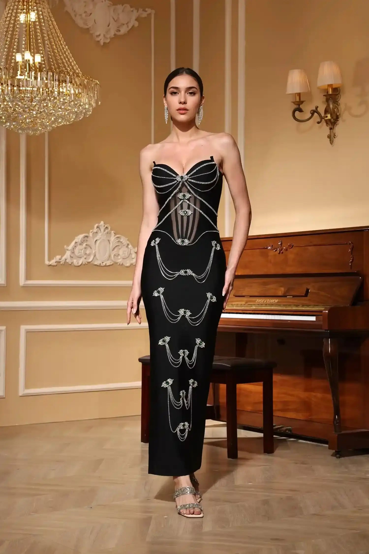 Black Rhinestone Corset Maxi Dress Selene Dress Black Rhinestone Corset Maxi Dress Selene Dress