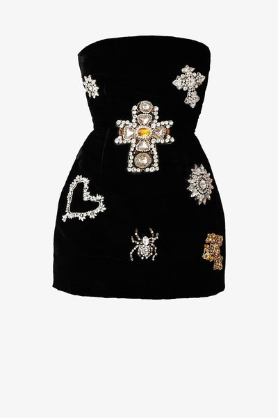black mini dress with rhinestone straps Black Rhinestone Strap Short Dress