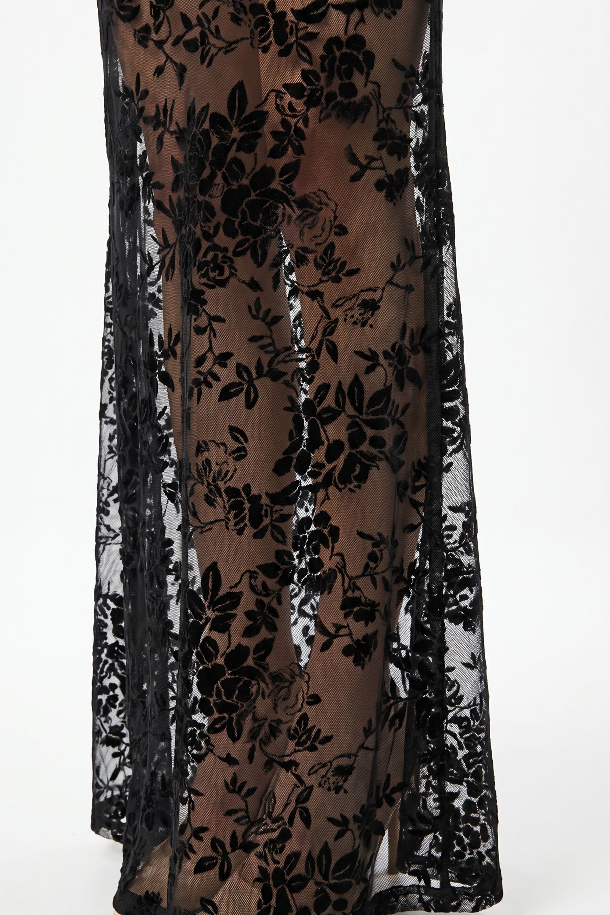 Black Sheer Floral Mesh Backless Maxi Dress  Selene Dress