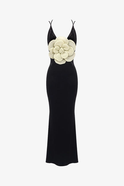 Black Velvet V-Neck 3D Floral Mermaid Dress  Selene Dress