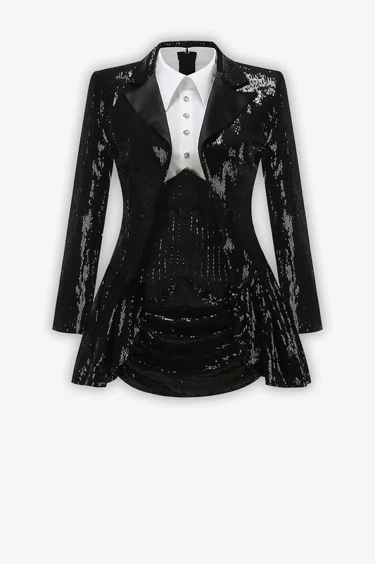 Black & White Sequin Tuxedo Mini Dress Dress
