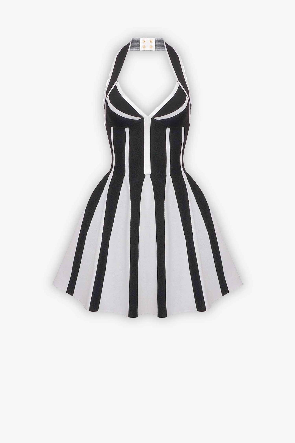 Black & White Striped Halter A-Line Mini Dress Dress