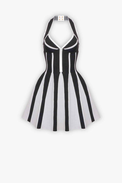 Black & White Striped Halter A-Line Mini Dress 6 Black & White Striped Halter A-Line Mini Dress 6