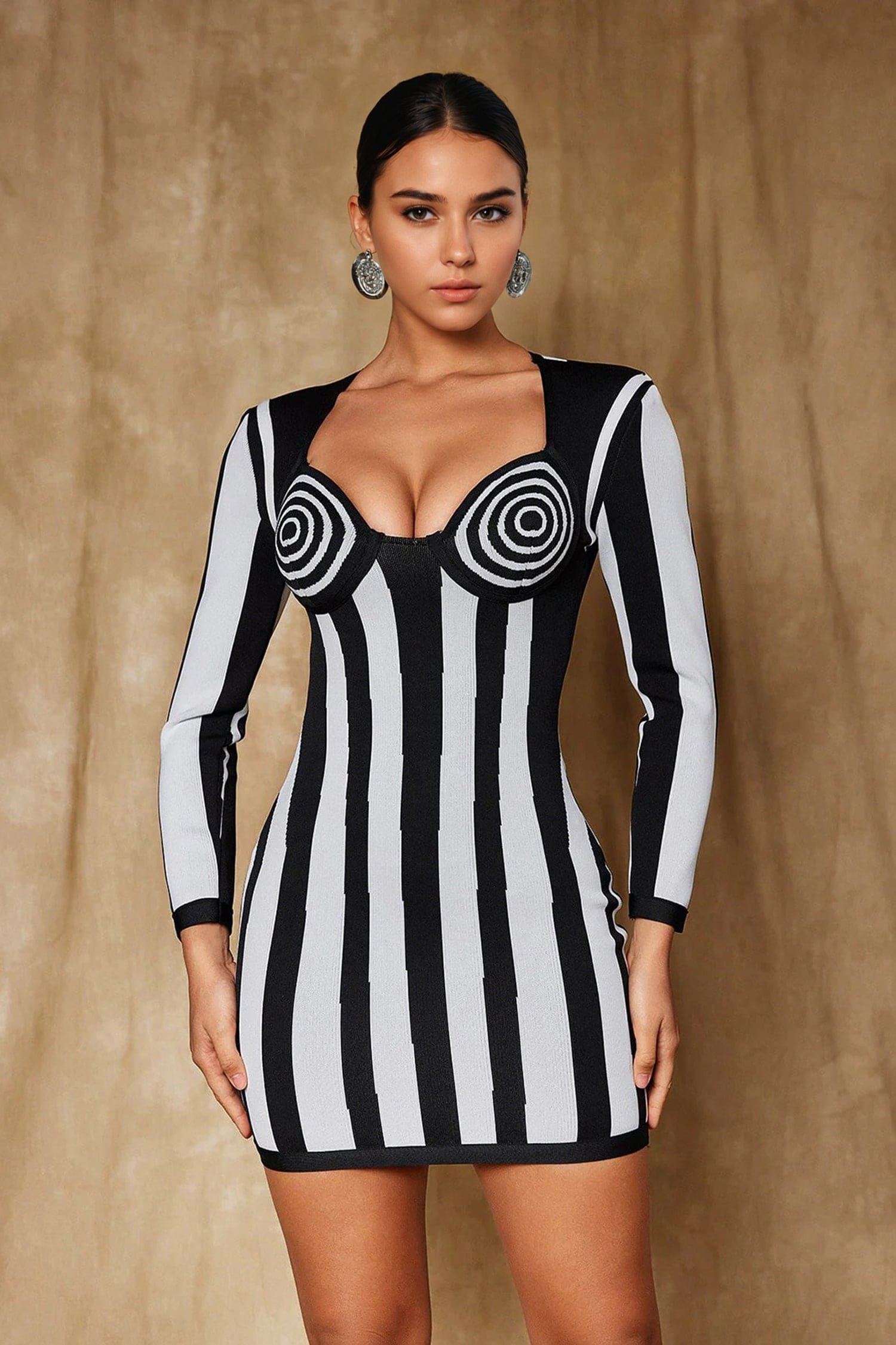 Black & White Striped Long Sleeve Knit Mini Dress Selene Dress Black & White Striped Long Sleeve Knit Mini Dress Selene Dress
