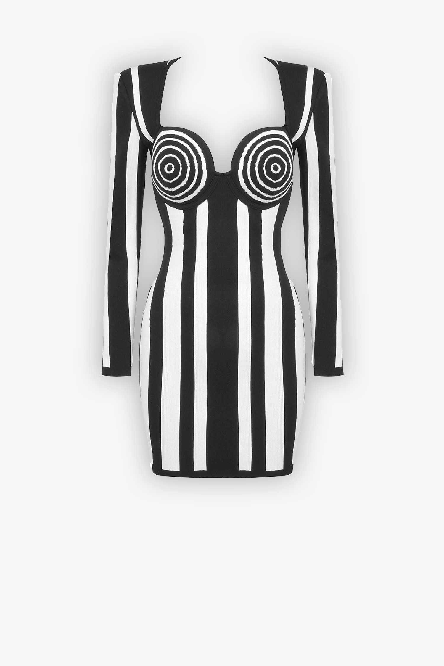 Black & White Striped Long Sleeve Knit Mini Dress / 2
