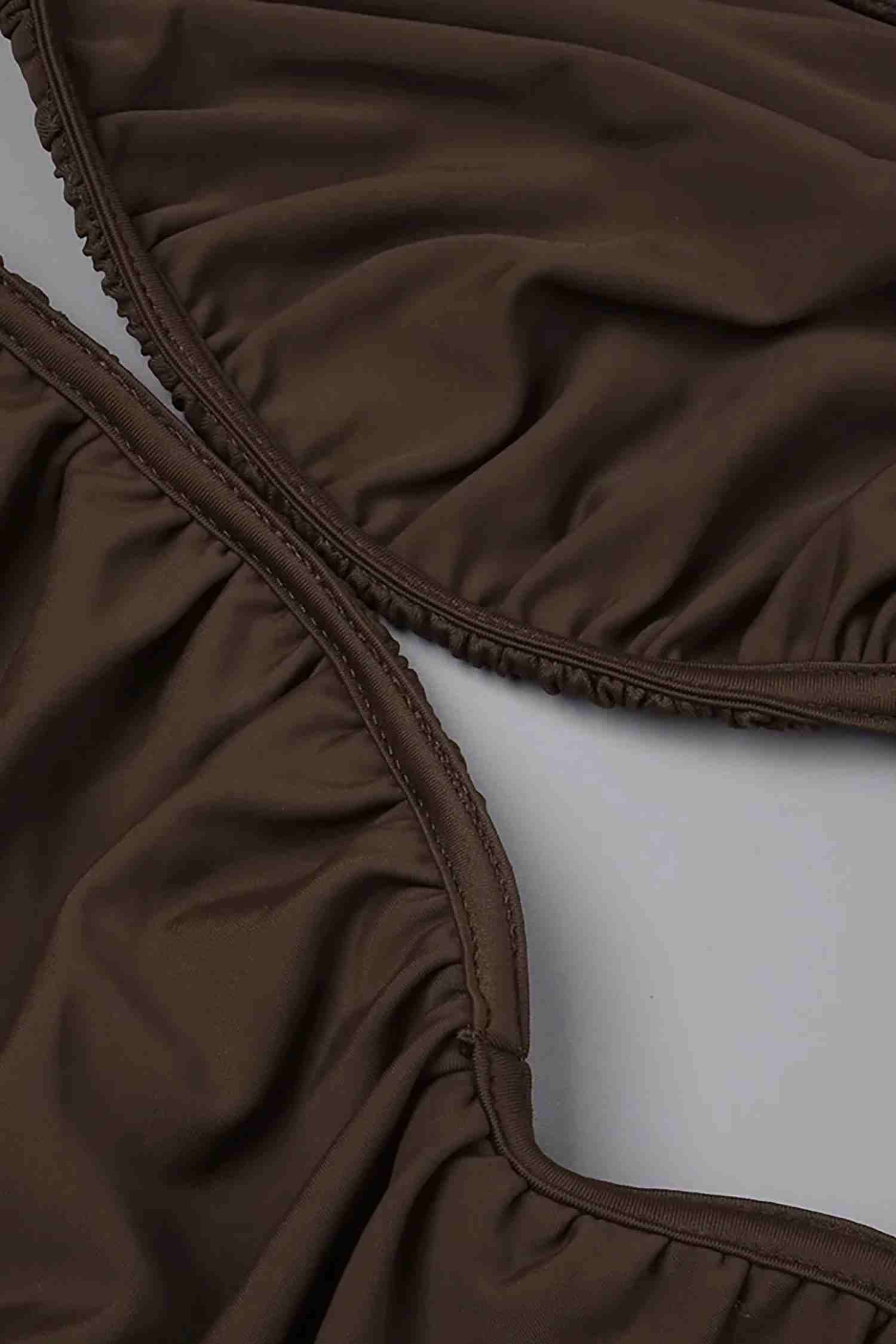 Brown Halter Crisscross Cutout Ruched Bodycon Maxi Dress Dress