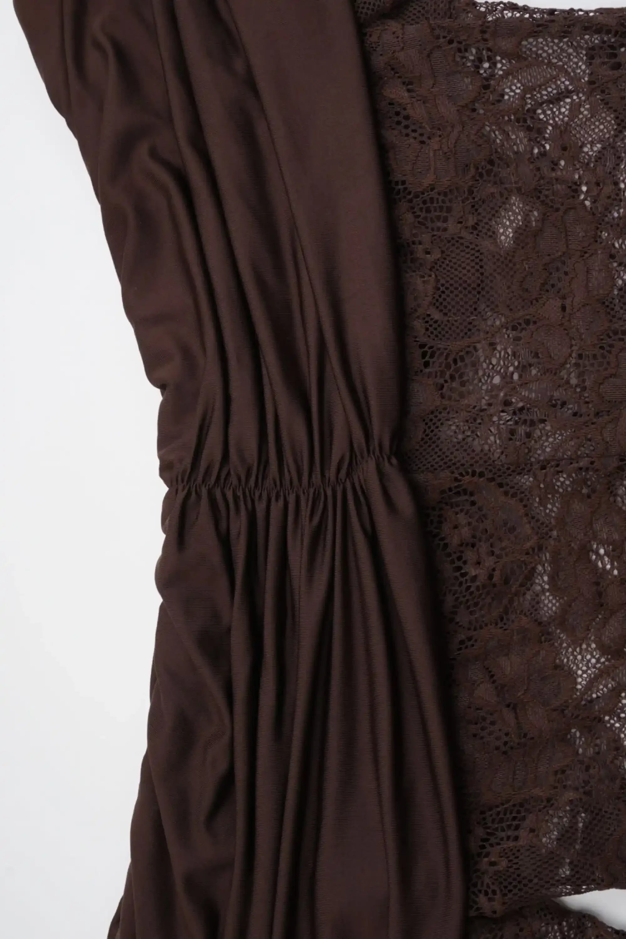 Brown Off The Shoulder Lace Long Sleeve Mermaid Dress Dress